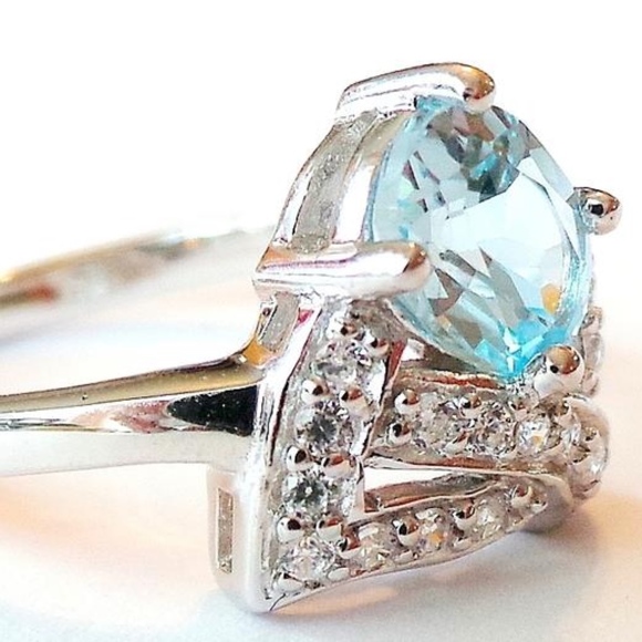 *LOW START* Genuine Sky Blue 1.54ct Topaz & White Zircon 925 Sterling Ring 9 - Picture 3 of 4